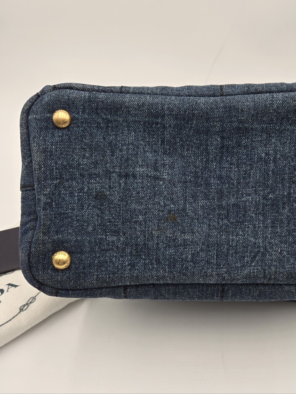 Prada Navy Denim Tote with Gold Hardware - Prada Canvas Canapa, COA included - Picture 11 of 17